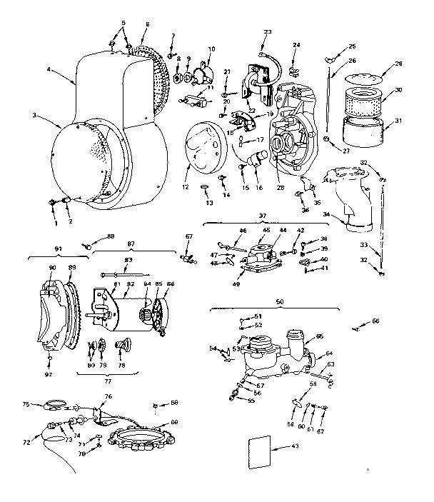 Starter, Flywheel And Carburetor Group Diagram and Parts List for 251400-251499 0184-01 Briggs and Stratton Engine